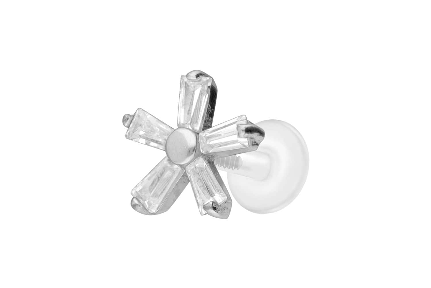 PTFE Labret Piercing mit Innengewinde + Titan-Aufsatz KRISTALLBLUME